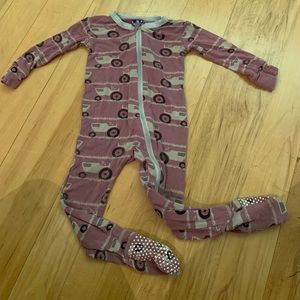 Kickee Pants purple tractor print footie pajamas